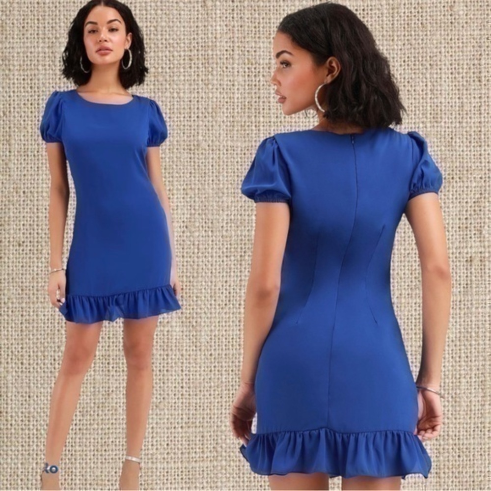 BIANCA COBALT BLUE SHORT SLEEVE RUFFLED DRESS
